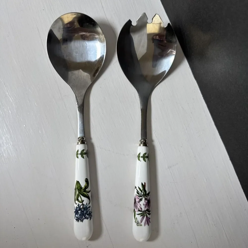 Portmeirion Botanic Garden Set of 2 Salad Servers Flowers Butterfly Utensils